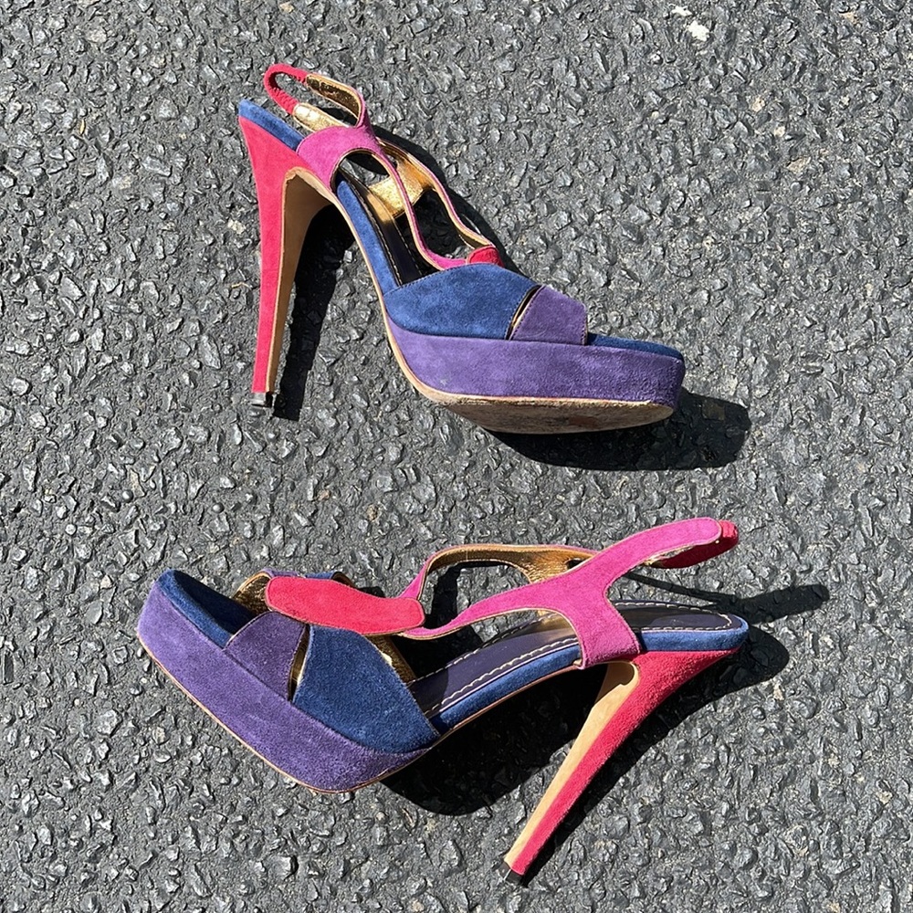 Ysl Multi Color Suede Platform Heels Size 39.5 - image 6